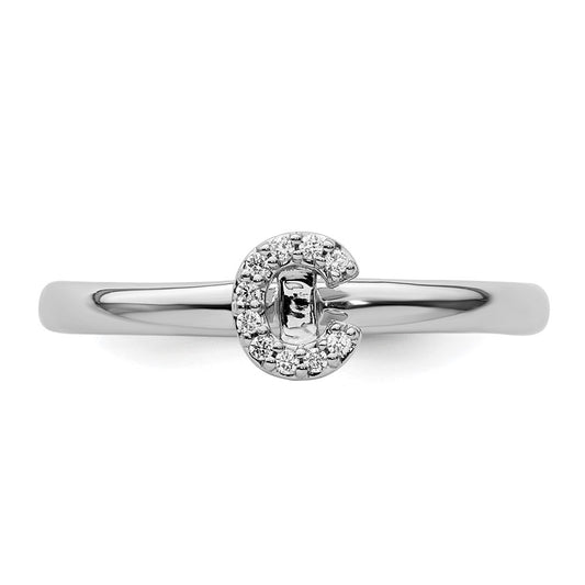 14K White Gold Stackable Diamond Initial C Size 7 Ring