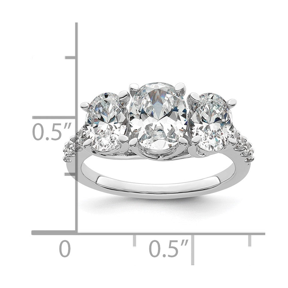14K White Gold 2 3/4 carat Lab Grown Diamond VS+ F+ Oval Complete Three Stone Engagement Ring