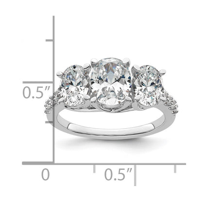 14K White Gold 2 3/4 carat Lab Grown Diamond VS+ F+ Oval Complete Three Stone Engagement Ring