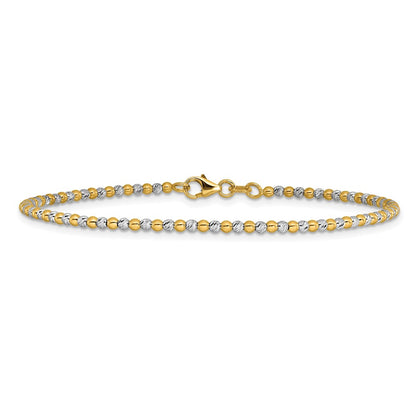 14K Two-Tone Gold Two-tone Diamond-cut Beaded 7.5 Inch Bracelet