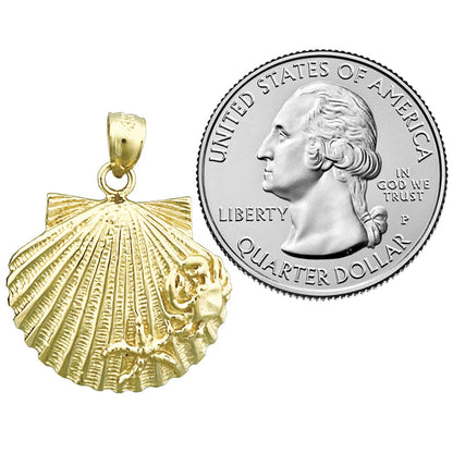14K Gold Scallop Shell with Crab and Starfish Pendant