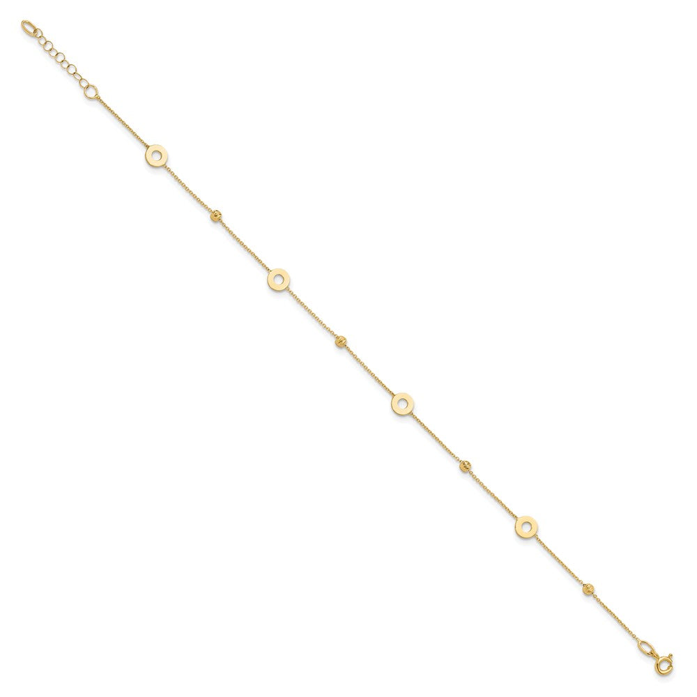 14K Yellow Gold Circles and Beads 9 Inch Plus 1 Inch Extender - Total 10 Inch Anklet