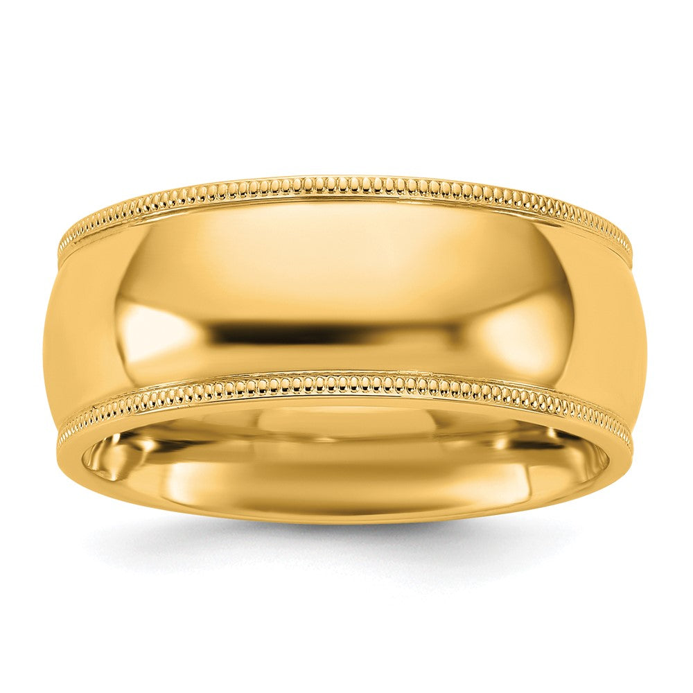 14K Yellow Gold 8mm Milgrain Comfort Fit Wedding Band Ring