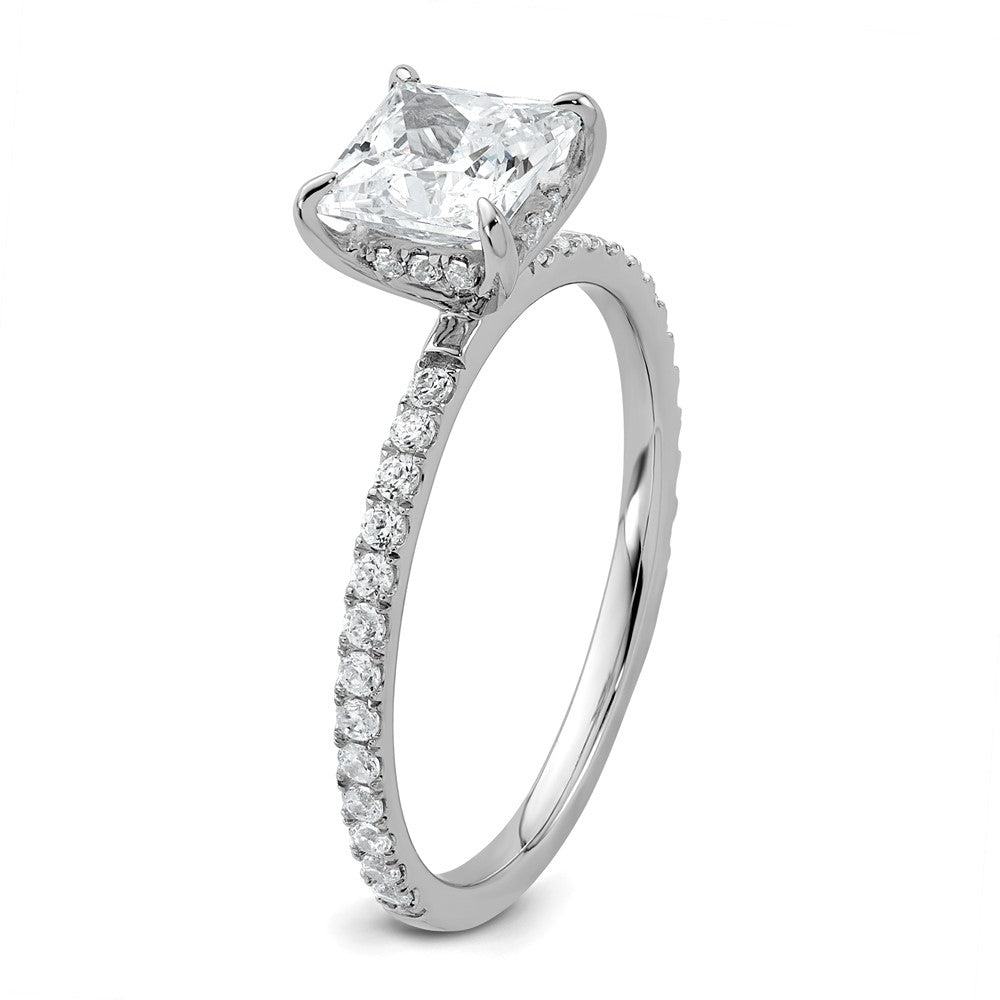 14K White Gold 1 3/8 carat Certified Lab Grown Diamond VS/SI+ G+ Princess Complete Solitaire with Flair Engagement Ring