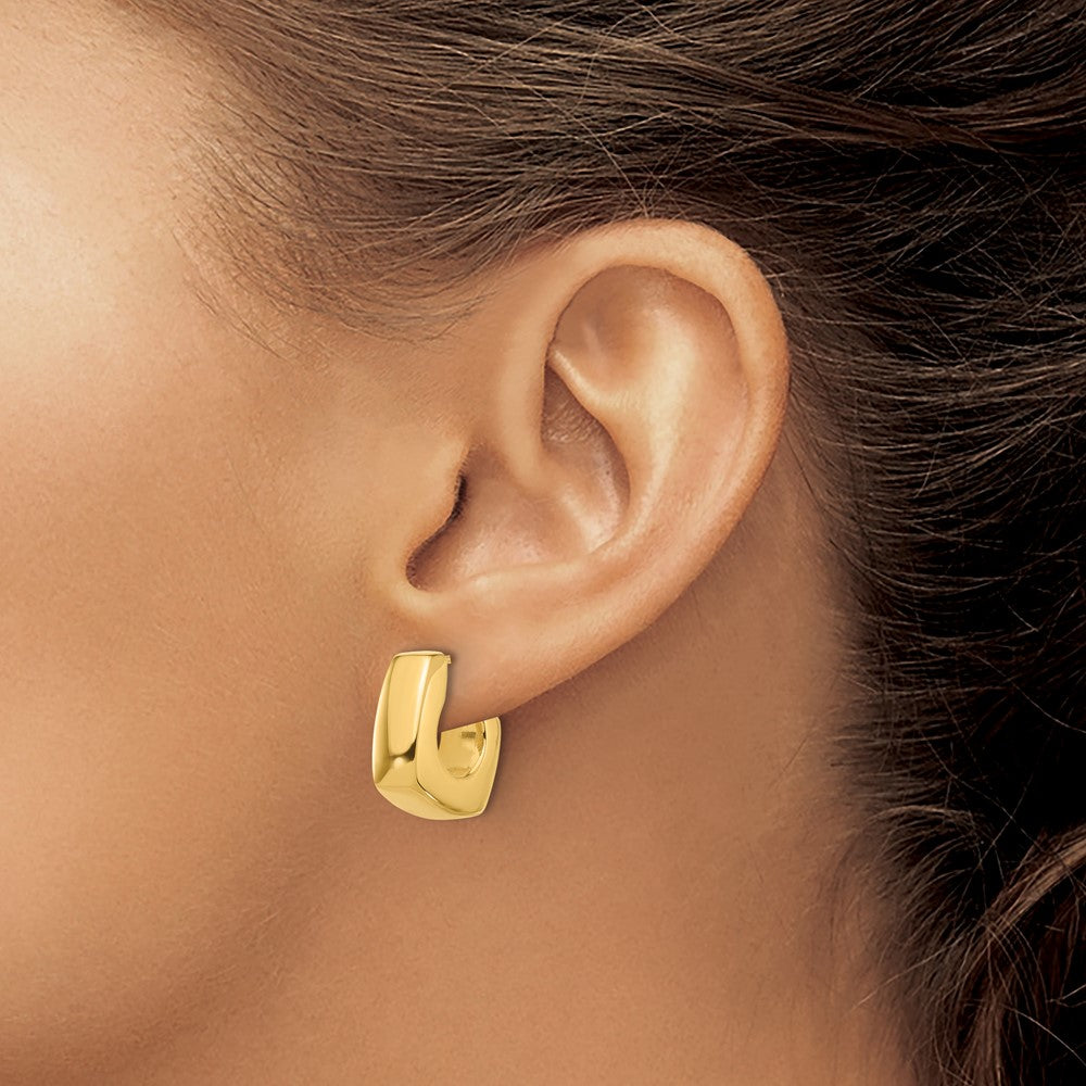 14K Yellow Gold Polished Square J-Hoop Post Earrings