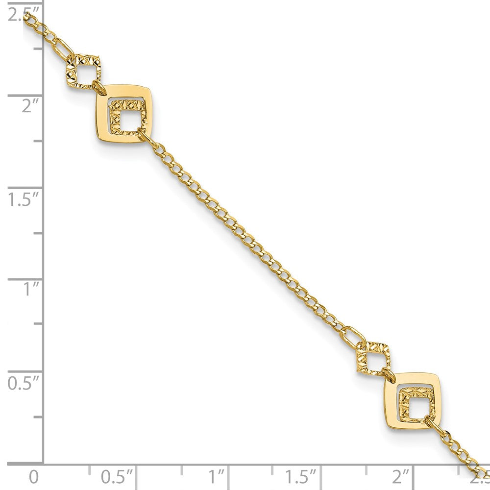 14K Yellow Gold Textured Squares 9 Inch Plus 1 Inch Extender - Total 10 Inch Anklet