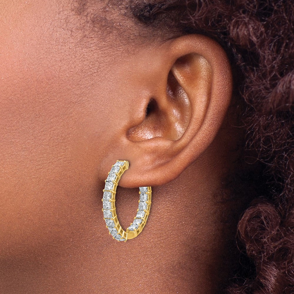 14K Yellow Gold Inside/Outside Cert Lab Grown VS/SI FGH Princess Diamond Hoop Earrings