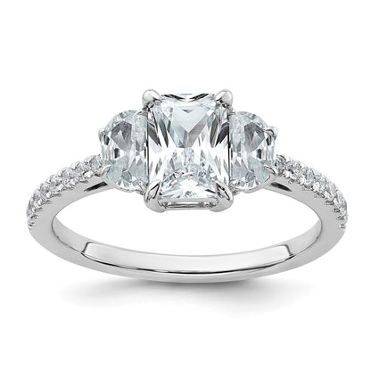 14K White Gold 1 5/8 carat Certified Lab Grown Diamond VS/SI+ G+ Radiant with Half Moon Complete Three Stone Engagement Ring