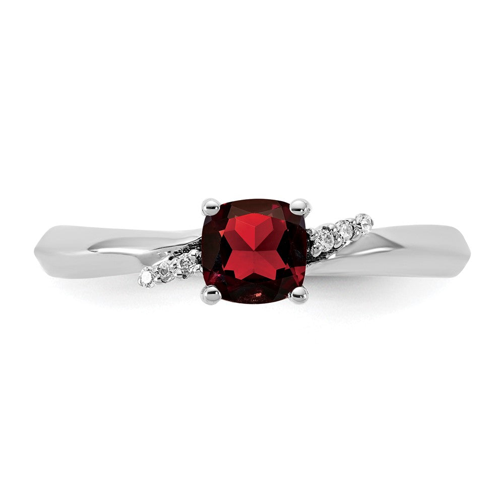 14K White Gold Polished Diamond and Garnet Fashion Ring