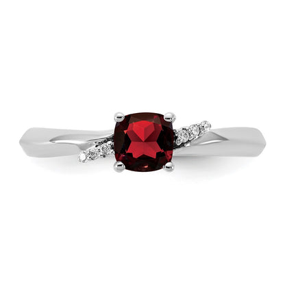 14K White Gold Polished Diamond and Garnet Fashion Ring