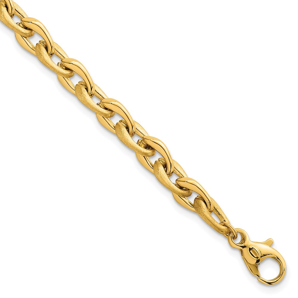 14K Yellow Gold Polished And Brushed 6.5mm Fancy Cable Chain 7.5 Inch Bracelet