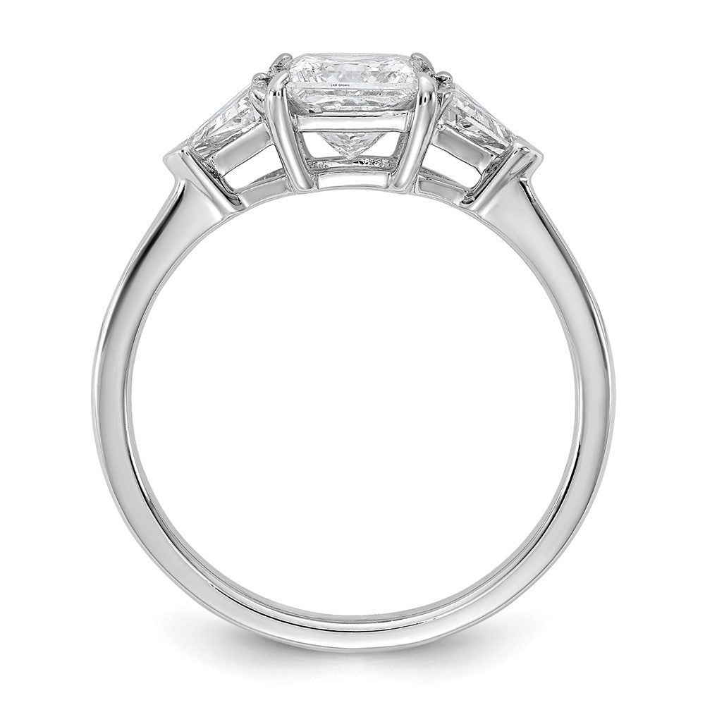 14K White Gold 1 1/2 carat Certified Lab Grown Diamond VS+ F+ Princess and Trillion Complete Three Stone Engagement Ring