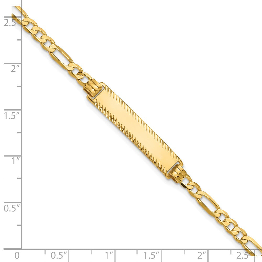14K Yellow Gold Polished Solid Chain/Solid Plate Flat Figaro Link Diamond-cut 29x6.5mm Plate 8 Inch ID Bracelet