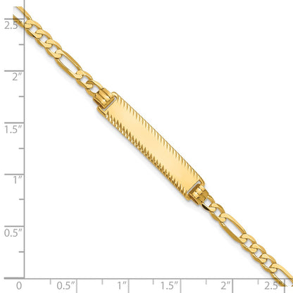 14K Yellow Gold Polished Solid Chain/Solid Plate Flat Figaro Link Diamond-cut 29x6.5mm Plate 8 Inch ID Bracelet