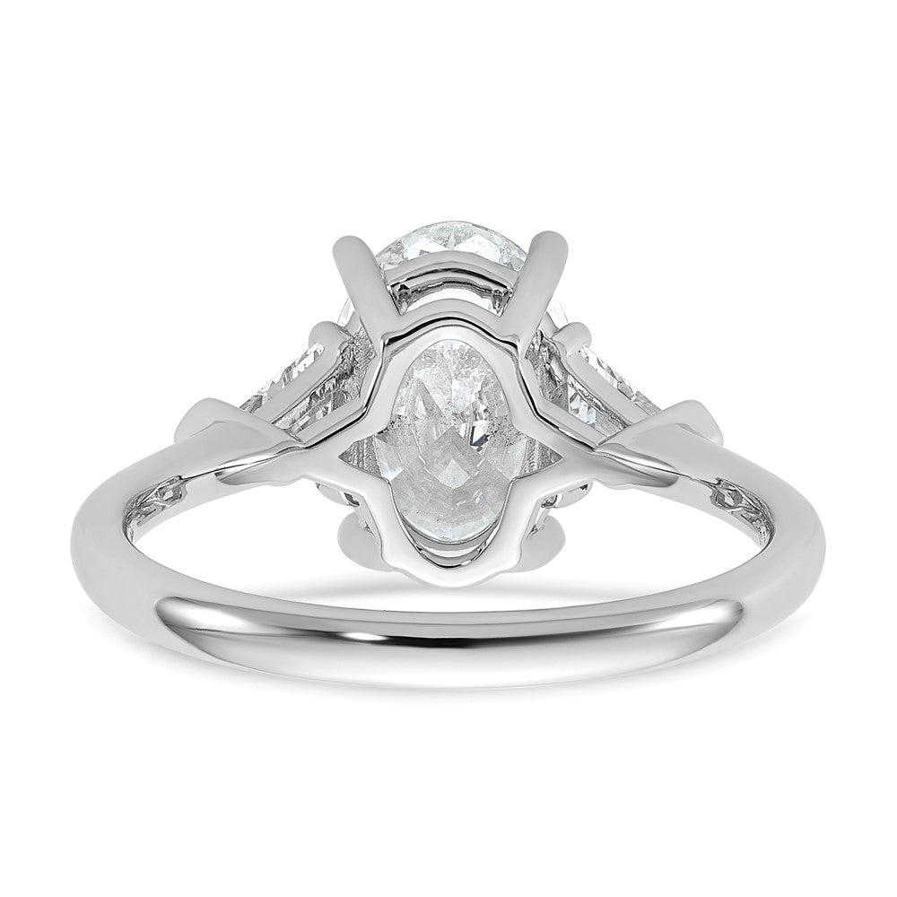 14K White Gold 1/2 carat Lab Grown Diamond VS+ F+ Trillion and 2 carat Oval Center Semi Mount Three Stone Engagement Ring