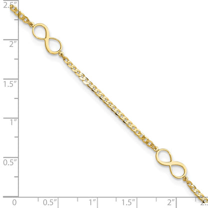 14K Yellow Gold Polished Infinity 3-Station 9 Inch Plus 1 Inch Extender - Total 10 Inch Anklet
