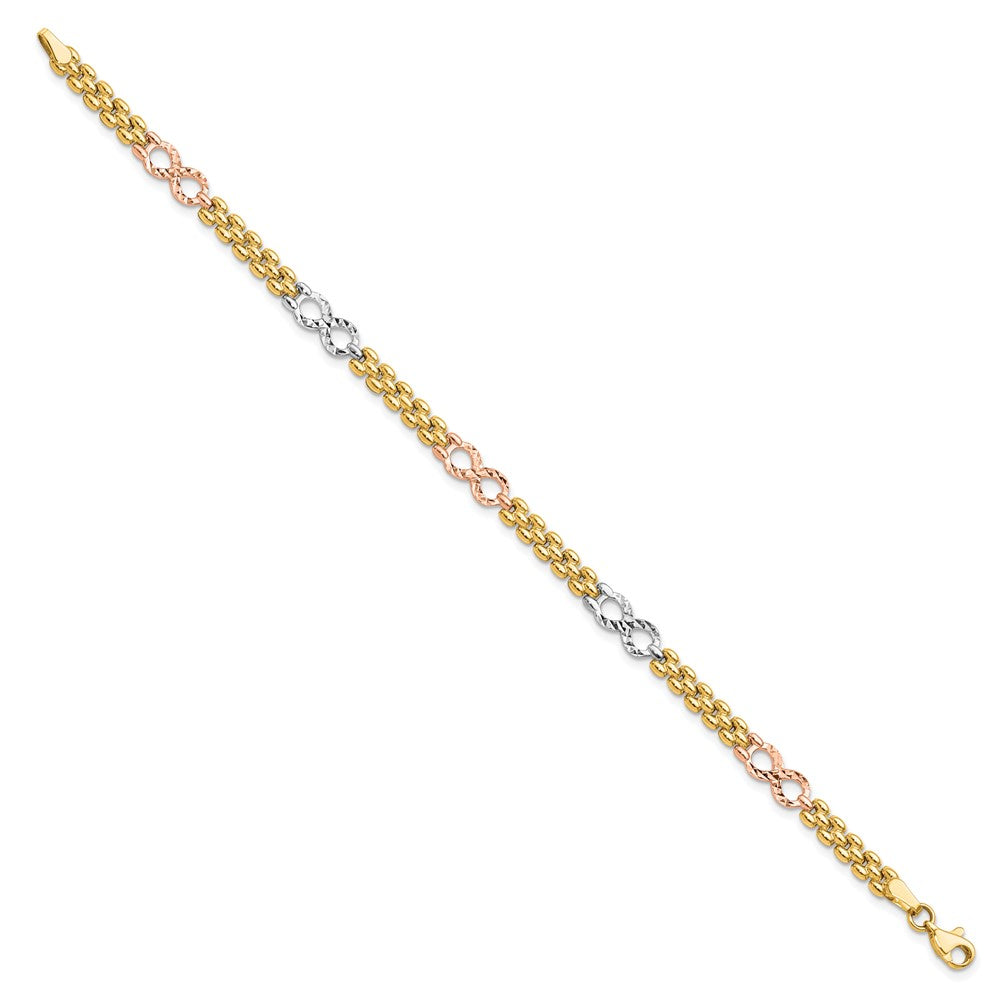 14K Tri-Color Gold Tri-color Polished and Textured Infinity Fancy Bracelet