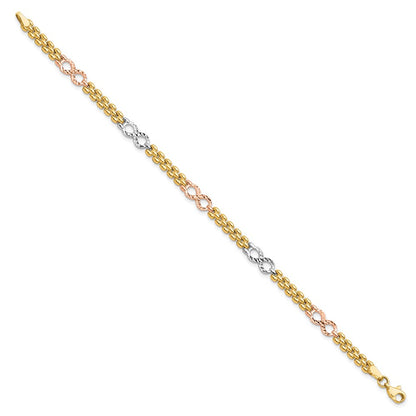 14K Tri-Color Gold Tri-color Polished and Textured Infinity Fancy Bracelet