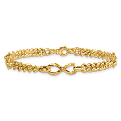 14K Yellow Gold Polished 8mm Lightweight Fancy Infinity Link and Chain 8 Inch Bracelet