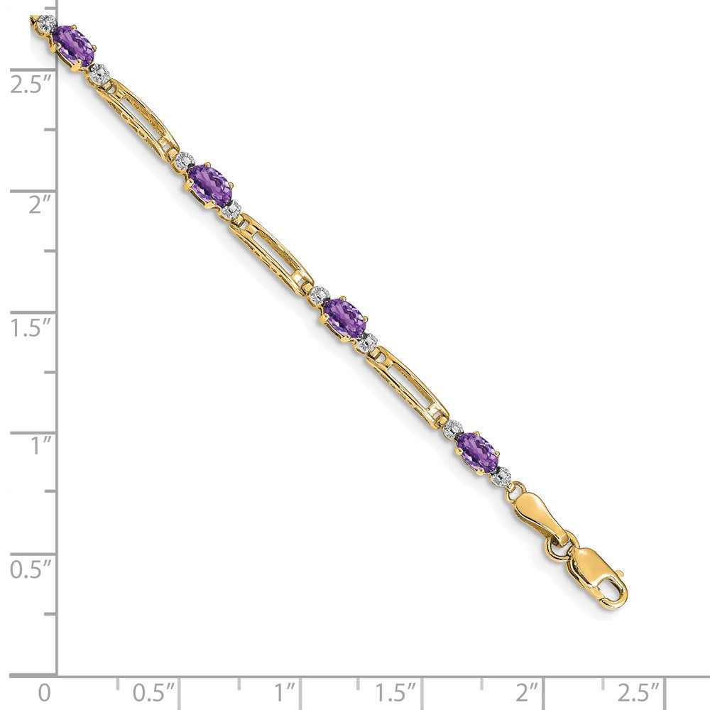 14K Yellow Gold Complete Diamond and Oval Amethyst Fancy Link 7 Inch Bracelet