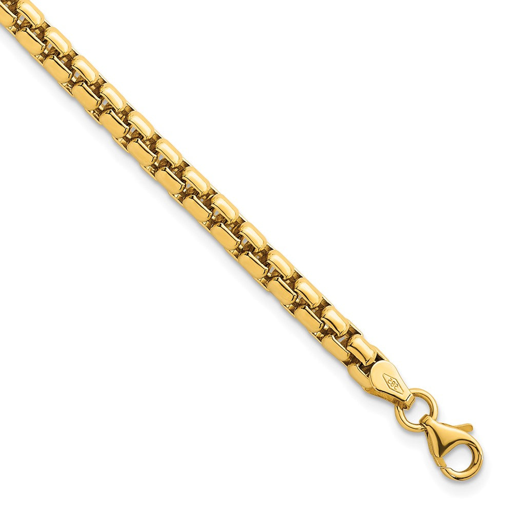 14K Yellow Gold Polished 4.25mm Rounded Box Chain 8.5 Inch Mens Bracelet