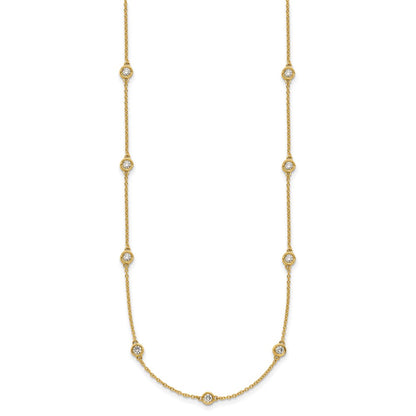 14K Yellow Gold Complete 3/4 carat Bezel-set Diamond and Cable Chain 13-Station 16 Inch Necklace