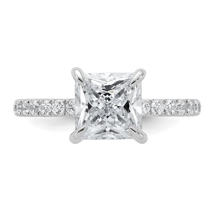 14K White Gold 2 1/2 carat Certified Lab Grown Diamond VS+ F+ Princess Complete Solitaire with Flair Engagement Ring