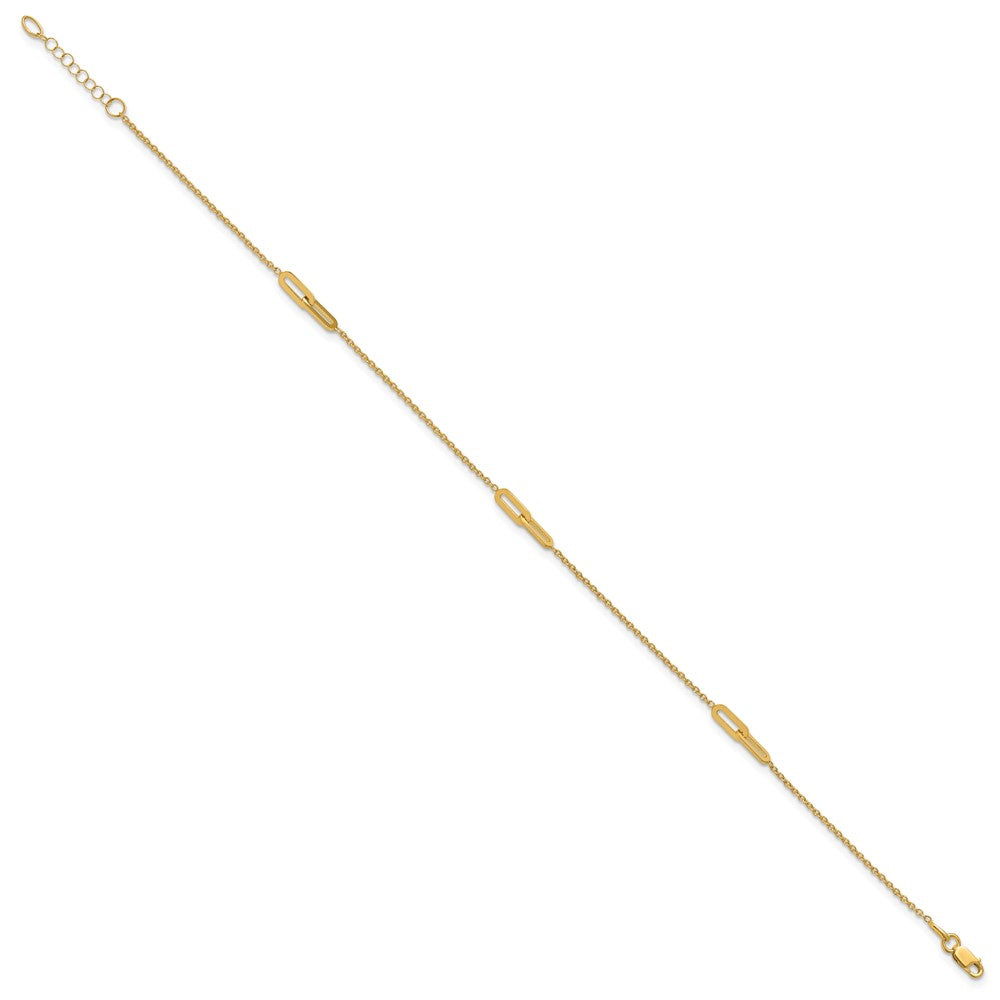 10K Yellow Gold Link 3-Station 10 Inch Plus 1 Inch Extender - Total 11 Inch Anklet