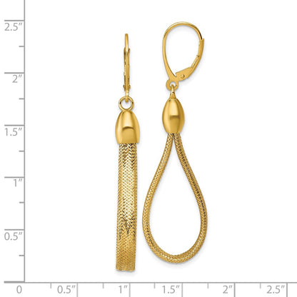 14K Yellow Gold Polished Flexible Mesh Teardrop Dangle Leverback Earrings