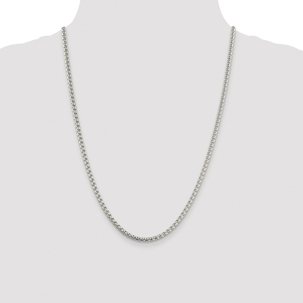 Sterling Silver Rhodium-plated 3.6mm Round Box 24 Inch Chain