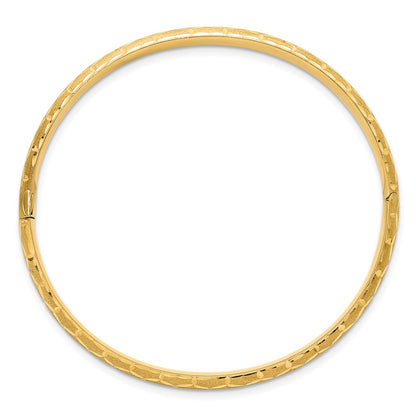 14K Yellow Gold Satin Diamond-cut 6.20mm Hinged Round Bangle Bracelet