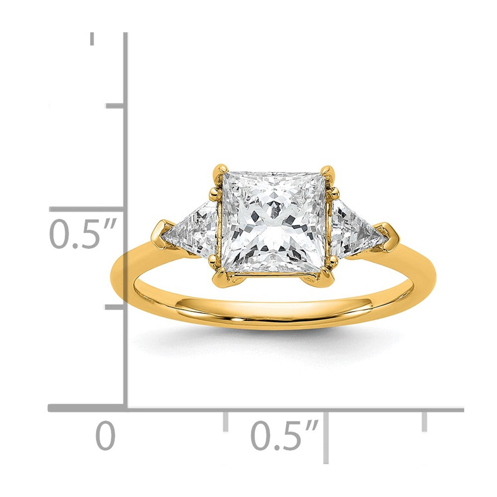 14K Yellow Gold 2 carat Certified Lab Grown Diamond VS/SI+ G+ Princess and Trillion Complete Three Stone Engagement Ring