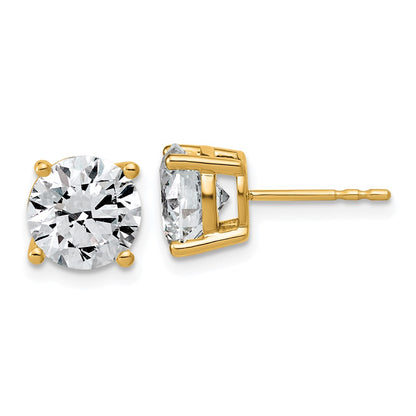 14K Yellow Gold 4 carat Lab Grown Diamond VS+ F+ Round Complete Four Prong Lightweight Stud Earrings