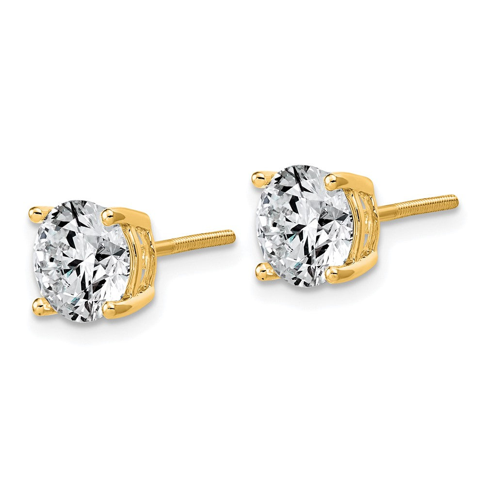 14K Yellow Gold 4 carat Lab Grown Diamond VS/SI+ G+ Round Complete Four Prong Lightweight Screwback Stud Earrings