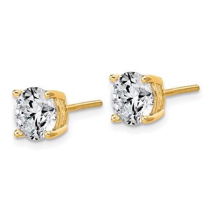 14K Yellow Gold 4 carat Lab Grown Diamond VS/SI+ G+ Round Complete Four Prong Lightweight Screwback Stud Earrings