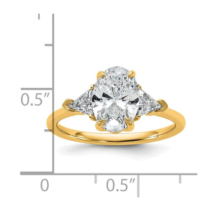 14K Yellow Gold 2 carat Certified Lab Grown Diamond VS/SI+ G+ Complete Oval and Trillion Three Stone Engagement Ring