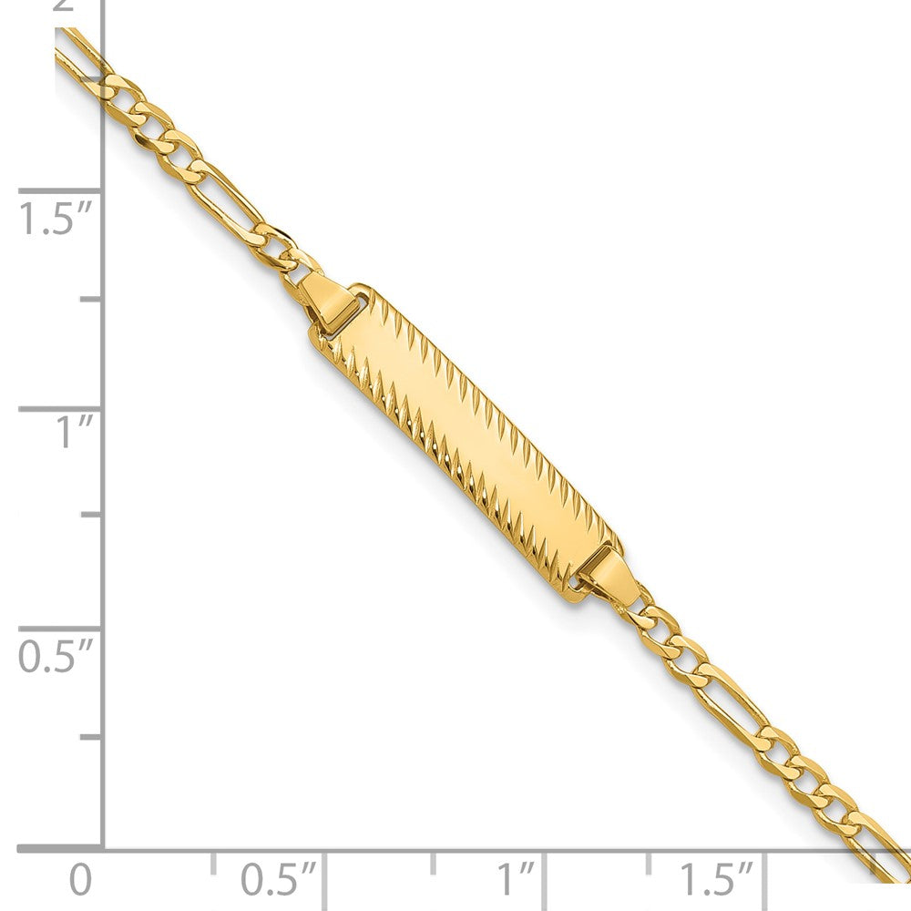 14K Yellow Gold Polished Solid Chain/Solid Plate Figaro Link Diamond-cut 20x5mm Plate 8 Inch ID Bracelet