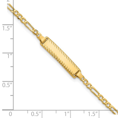 14K Yellow Gold Polished Solid Chain/Solid Plate Figaro Link Diamond-cut 20x5mm Plate 8 Inch ID Bracelet