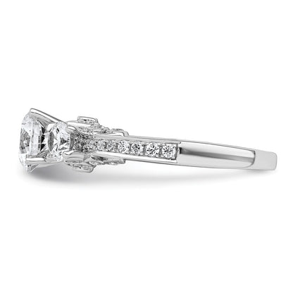 14K White Gold 3/4 carat Lab Grown Diamond VS/SI+ G+ Round Semi Mount Three Stone Engagement Ring