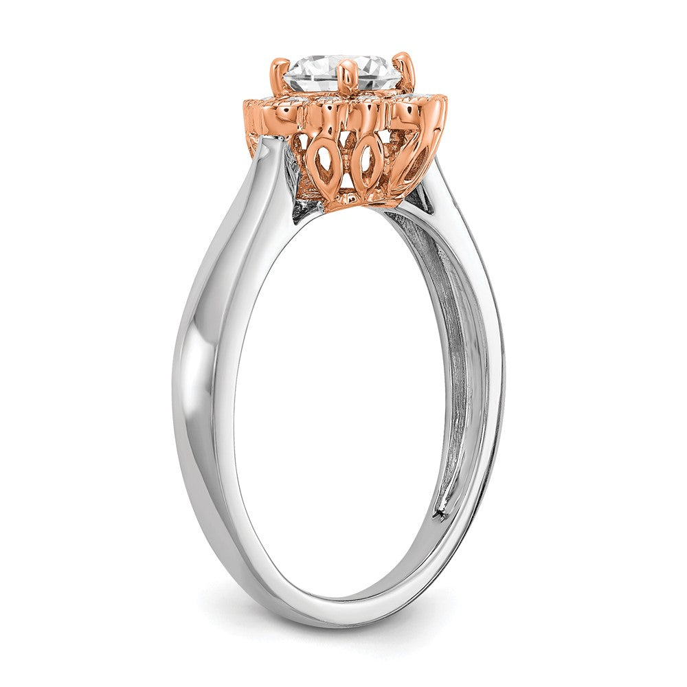 True Origin 14K Two Tone White and Rose Gold 1/4 carat Lab Grown Diamond VS+ F+ Semi-Mount Round  Halo Engagement Ring