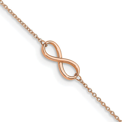 14K Rose Gold Polished Infinity 9 Inch Plus 1 Inch Extender - Total 10 Inch Anklet
