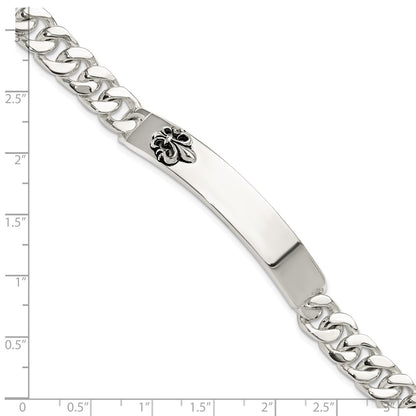 Sterling Silver Antiqued Fleur-de-lis ID Men's Bracelet