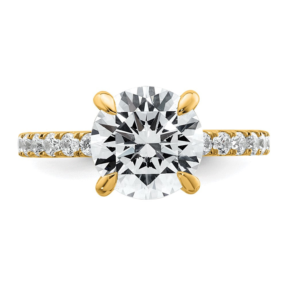 14K Yellow Gold 3 1/2 carat Certified Lab Grown Diamond VS/SI+ G+ Round Complete Solitaire with Flair Engagement Ring