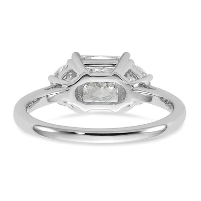 14K White Gold 1/2 carat Lab Grown Diamond VS+ F+ Half Moon 1 1/2 carat Princess Center Semi Mount Three Stone Engagement Ring