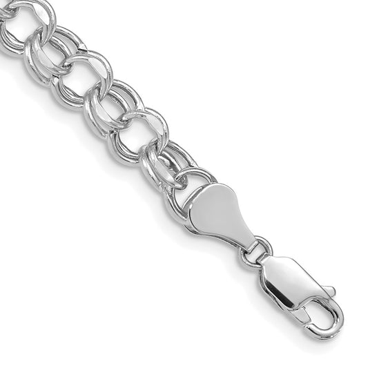 14K White Gold 7mm Hollow Diamond-cut Double Link 7 Inch Charm Bracelet