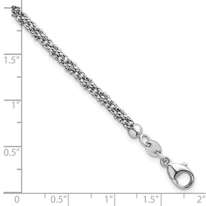 14K White Gold Polished and Textured 3mm Twisted Mesh Fancy Beaded 7.75 Inch Bracelet