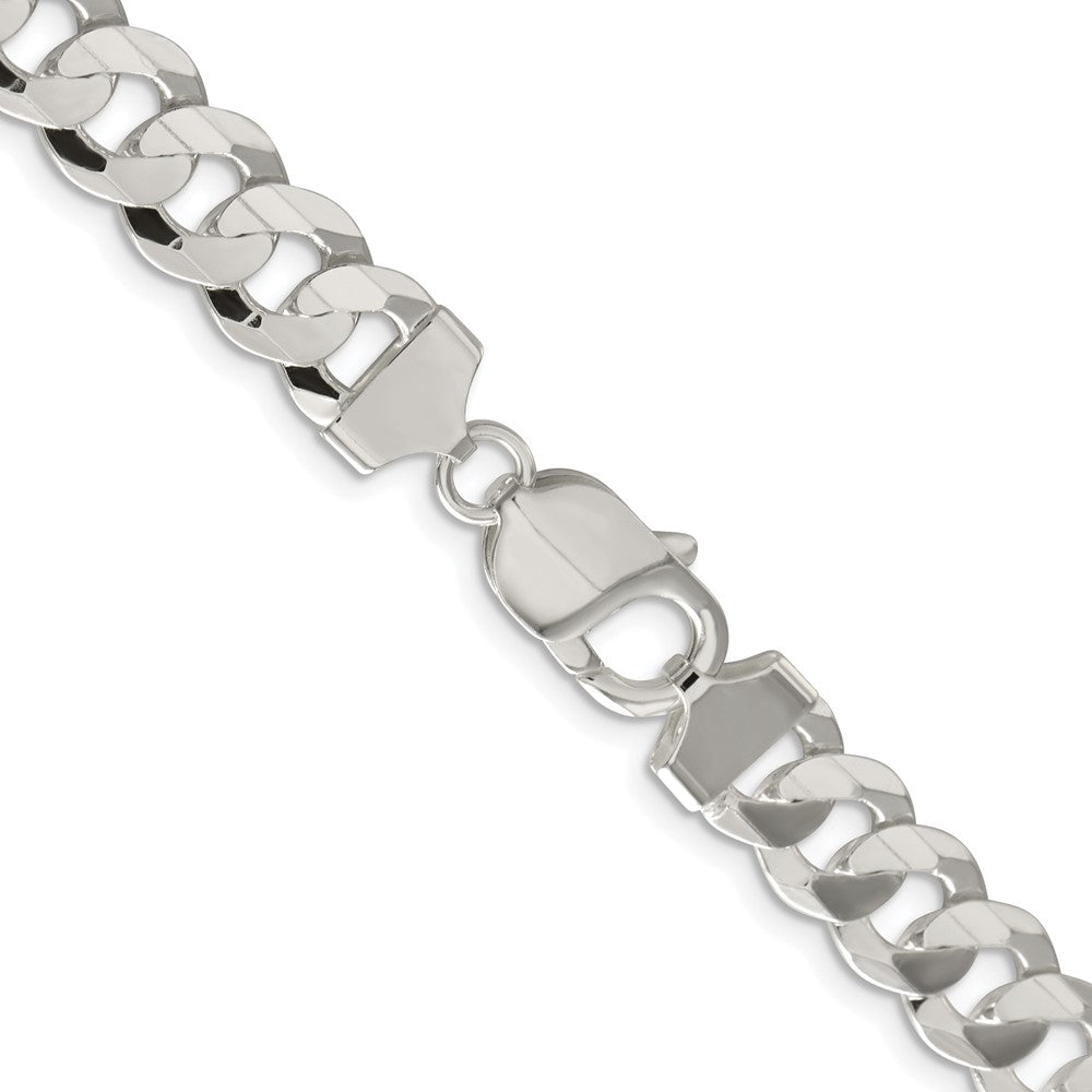 Sterling Silver Rhodium-plated 9.75mm Concave Beveled Curb 30 Inch Chain