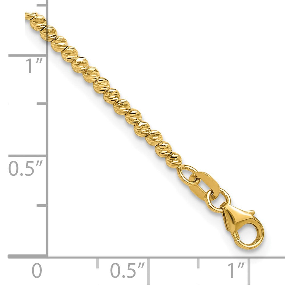 14K Yellow Gold Polished and Diamond-cut Round Beaded 7.5 Inch Bracelet