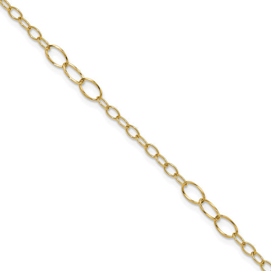 14K Yellow Gold Oval Link 9 Inch Plus 1 Inch Extender - Total 10 Inch Anklet