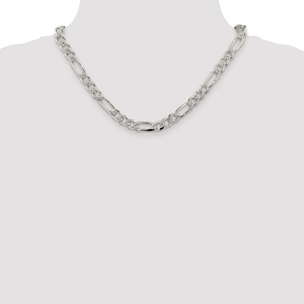 Sterling Silver Rhodium-plated 8mm Pav‚ Flat Figaro 18 Inch Chain
